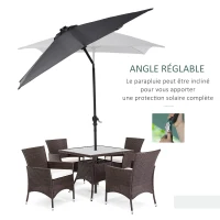 Outsunny Parasol de jardin Parasol droit 3 x 2 m lumineux rectangulaire inclinable avec LED solaire acier polyester haute densité gris(m-6)
