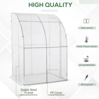 Outsunny Outdoor Walk-In Lean to Wall Greenhouse with Zippered Roll Up Door and PE Cover, 143L x 118W x 212Hcm, White(m-4)