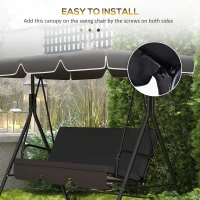 Outsunny 2/3 Seater Garden Swing Canopy Replacement Cover, UV50+ Sun Shade (Canopy Only), Black(m-5)