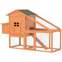 PawHut Wooden Chicken Coop with Run, Nesting Box, Slide-out Tray, Ramp, Perches, Asphalt Roof, 179 x 67 x 115cm(m-11)