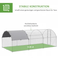 PawHut Hühnerstall Freilaufgehege 2,8x5,7x1,97m mit Schloss Verzinkter Stahl Hühnerhaus mit Wasserdichtem, Anti-UV Dach Freigehege Outdoor Geflügelstall für Hühnerkäfig, Kleintiere Silber(m-6)