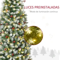 HOMCOM Árbol de Navidad Nevado Artificial 180 cm Árbol de Navidad con 300 Luces LED Blanco Cálido 618 Ramas Ignífugas de Plástico Decoraciones Incluidas y Base Plegable Ø65x180 cm Verde(m-5)