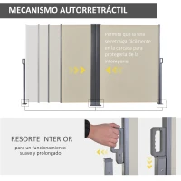 Outsunny Toldo Lateral Retráctil Doble 600x160 cm Pantalla de Privacidad Extensible con Ángulo Ajustable y Protección UV 50+ para Jardín Balcón Terraza Beige(m-6)