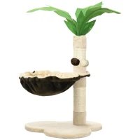 PawHut 68cm Palm Tree Shaped Cat Tree w/ Hammock, Sisal Scratching Post - Beige(m-1)