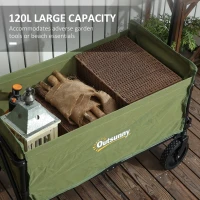 Outsunny 120L Festival Trolley on Wheels, Folding & Compact Camping Trolley Cart with Adjustable Handle for Garden, Beach, Fishing, Green(m-4)