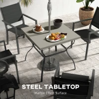 Outsunny Four-Seater Steel Garden Table, with Parasol Hole - Grey/Black(m-5)