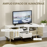 HOMCOM Mueble de TV con Cajón y 2 Puertas para Televisores de hasta 50" 110x40x50 cm Blanco y Madera Natural(m-4)
