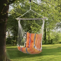 Outsunny Outdoor Hanging Rope Chair with Soft Padded Seat & Backrest, Garden Hammock Chair with Wooden Support Bar Cotton Cloth, Portable Garden Chair for Patio & Tree, Orange(m-2)