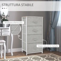 HOMCOM Mobile Contenitore con 4 Cassetti in Lino Pannello Telaio in Acciaio Verniciato a Polvere Ripiano Superiore in MDF Grigio Max:25 kg 45x30x92cm(m-5)