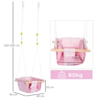 Outsunny Seggiolino Altalena per Bambini in Tessuto e Legno con Cuscino, 40x40x180cm, Rosa(m-3)