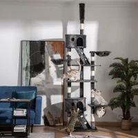 PawHut Floor-to-Ceiling Cat Tree for Indoor Cats, 240-260cm Adjustable Cat Tree - Dark Grey(m-2)