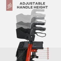 HOMCOM 4 Wheel Rollator with Seat and Back, Folding Mobility Walker with Carry Bag, Adjustable Height, Dual Brakes, Cane Holder, Lightweight Aluminium Walking Frame for Seniors and Disabled, Red(m-7)