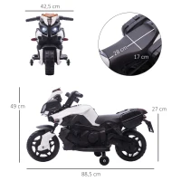 HOMCOM Moto Eléctrica para Niños de 18-48 Meses 6V con Faros Bocina 2 Ruedas de Equilibrio 88,5x42,5x49 cm Blanco y Negro(m-3)