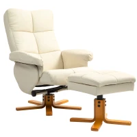 HOMCOM Relaxsessel mit Hocker, 145° neigbare Rückenlehne, 360° drehbar, Kunstleder, Cremeweiß(m-10)