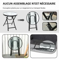 Outsunny Table basse ronde bistro de jardin Ø 45 x 50H cm pliable métal noir plateau verre trempé(m-4)