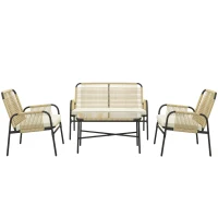 Outsunny Conjunto de Jardín de Ratán Sintético con 2 Sillones 1 Sofá de 2 Plazas 1 Mesa de Centro con Cojines Natural y Negro(m-1)
