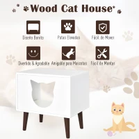 PawHut Cueva de Gatos Cama para Mascotas Semiabierto con Cojín Acolchado Suave Antideslizante Diseño Elevado Bonito Felpa Corta 49x34x49 cm Blanco(m-6)