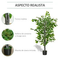 HOMCOM Planta Ficus Artificial 135 cm en Maceta con 756 Hojas Planta Sintética Realista para Interior(m-5)