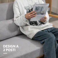 HOMCOM Divano 2 Posti Moderno in Legno con Cuscini, Seduta Imbottita e Tessuto Effetto Velluto, 122x80x72 cm, Grigio(m-6)