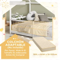 AIYAPLAY Cama Infantil 90x190 cm en Forma de Casa con Barandillas Protectoras Cama Casita de Madera Carga 60 kg Blanco(m-7)
