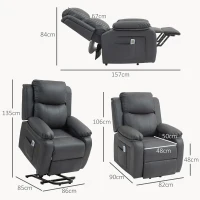 HOMCOM Riser and Recliner Chair with Massage, Power Lift Recliner Chair for Elderly with Remote Control, Extended Footrest, Dual Side Pockets, Overstuffed Electric Reclining Armchair, Dark Grey(m-3)