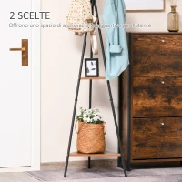HOMCOM Appendiabiti da Terra con 2 Ripiani e 6 Ganci, Attaccapanni ad Albero in Stile Industriale, 46x52x182 cm, Nero e Marrone(m-5)