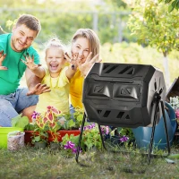 Outsunny Tumbling Compost Bin Outdoor 360° Dual Chamber Rotating Composter 43 Gallon, Black(m-2)