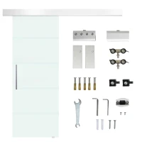 HOMCOM Puerta Corredera de Cristal Satinado 75x210 cm Puerta Corrediza con Riel Tirador y Cristal de Seguridad Translúcido(m-11)