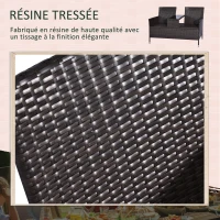 Outsunny Banc de jardin design contemporain 133L x 63l x 84H cm banc double chaise avec coussins assise + tablette intégrée résine tressée chocolat polyester crème(m-7)