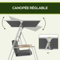 Outsunny Balancelle de jardin 3 places avec toit inclinaison réglable matelas fourni dim. 205L x 130l x 175H cm gris foncé(m-5)