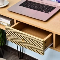 HOMCOM Table de Bureau Table de Console Design scandinave Graphique dim. 100L x 35l x 75H cm 2 niches tiroir Pieds en Acier Noir - Bois chêne(m-4)
