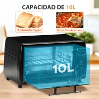 HOMCOM Horno Eléctrico Sobremesa 10L  750W Horno Eléctrico Pequeño Temperatura 230 ℃ y Temporizador 36,5x26x22 cm Negro(m-4)