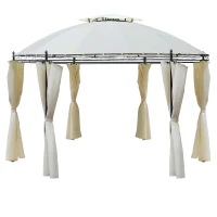 Outsunny Gazebo da Giardino Rotondo con Doppio Tettuccio, Cinghie e Tende, Ø3.5x2.8m, Bianco(m-10)