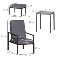 Outsunny Set 5 Pezzi Mobili da Esterno, 2 Sedie Sdraio Reclinabili, 2 Pouf e 1 Tavolino, Grigio e Nero, Metallo e Poliestere(m-3)