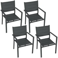Outsunny Ensemble de 4 chaises de jardin empilables en aluminium et textilène avec accoudoirs, lot de 4 pièces pour extérieur(m-1)