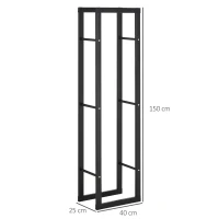 HOMCOM Soporte para Leña de Metal Estante de Leña Leñero de Exterior para Interior y Exterior Carga 100 kg 40x25x150 cm Negro(m-3)