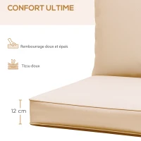 Outsunny Lot de 2 coussins matelas assise dossier pour chaise de jardin chaise longue intérieur et extérieur polyester beige(m-4)