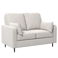 HOMCOM Canapé 2 places style contemporain avec 2 coussins supplémentaires piètement acier noir revêtement aspect velours beige(m-10)