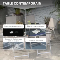 Outsunny Ensemble salon de jardin 8 pièces avec grand parasol, table et chaises pliantes métal époxy textilène polyester gris(m-4)