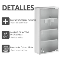 HOMCOM Armario de Medicinas Botiquín Gabinete de Primero Auxilios Acero Inox 4 Estantes Caja Colgante de Pared con Cerradura(m-6)