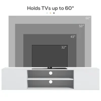 HOMCOM Floating TV Stand Cabinet for TVs up to 60", Wall Mounted TV Unit with Open Shelf, Storage Cupboards and Cable Management for Living Room, White(m-8)