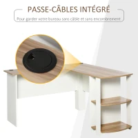 HOMCOM Bureau informatique bureau d'angle contemporain avec étagères en panneaux de particules idéal pour maison dortoir 136 x 130 x 72 cm bicolore imitation noyer clair blanc(m-6)