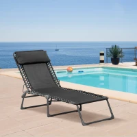 Outsunny Bain de soleil transat pliable dossier inclinable multi-positions têtière fournie métal époxy textilène noir(m-2)