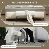 HOMCOM Sitzbank, gesteppter Sitz, Kunstfellbezug, Metallbeine, bis 120 kg, 82x30x47 cm,  Cremeweiß/Schwarz(m-7)