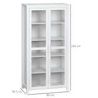 HOMCOM Küchenschrank, 4 Regale, 2 Glastüren, 80 cm x 39,5 cm x 160 cm Weiß(m-3)