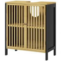 HOMCOM Meuble sous vasque 2 portes avec étagère réglable armoire de rangement pour lavabo 60 x 30 x 70 cm MDF et bambou(m-1)