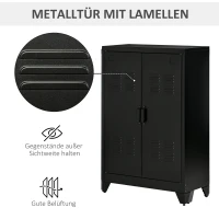 HOMCOM Aktenschrank Metallschrank Mehrzweckschrank mit magnetischer Lamellen-Doppeltür Verstellbarer Einlegeboden Büroschrank Aufbewahrungsschrank für Arbeitszimmer Wohnzimmer 75 x 33 x 110 cm Schwarz(m-5)