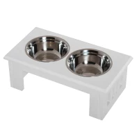 PawHut Ciotole Rialzate per Cani Piccoli e Taglia Media, Supporto in MDF con 2 Ciotole in Acciaio, Bianco(m-10)