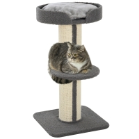 PawHut Arbre Chat Griffoir 2 Plateformes Coussin Gris