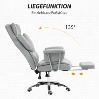 HOMCOM Ergonomischer Bürostuhl, gepolstert, mit Fußstütze, verstellbarer Lehne, 360° drehbar, Hellgrau(m-5)